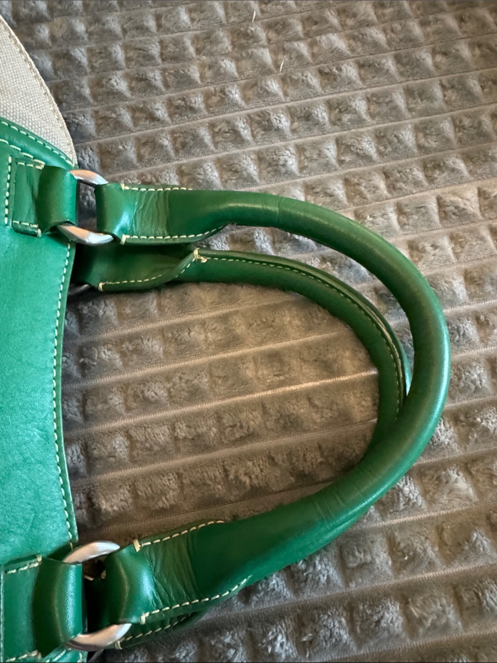 Cole Haan Beige Canvas Tote with Green Leather Trim - Picture 9 of 13